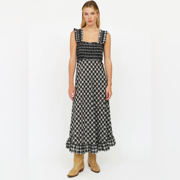 Ganni Seersucker Gingham Maxi Dress - Picture 1 of 8